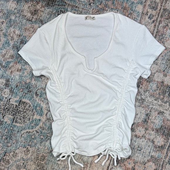 Intimately free people Top Notch Chic White Ruched Short Sleeve Top - S - Picture 1 of 11